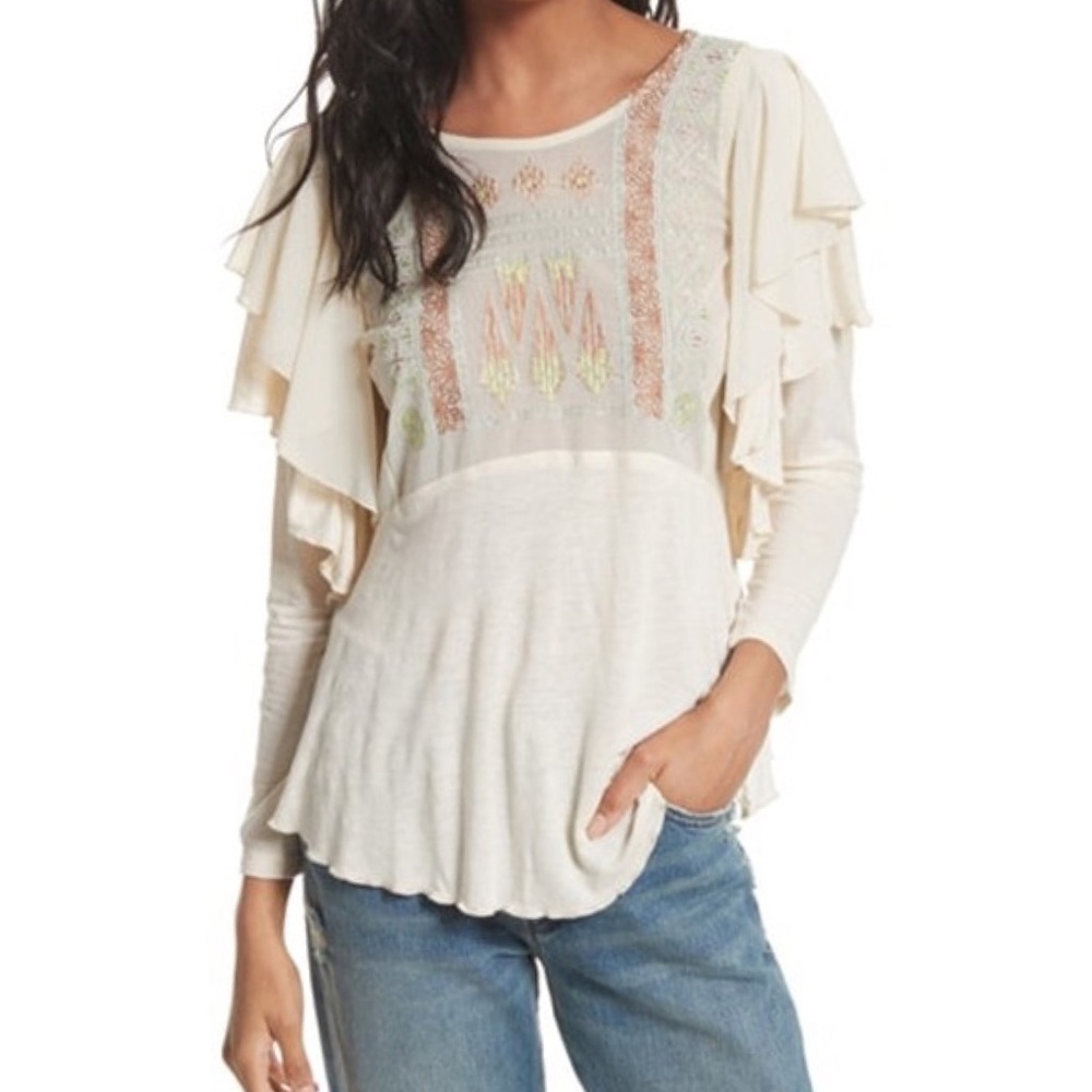 Free People La Cienega Front Embroidery Blouse